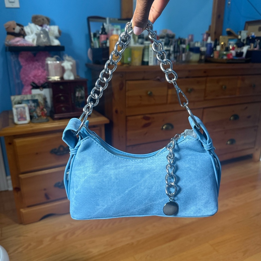 Blue Denim Silver Chain Bag